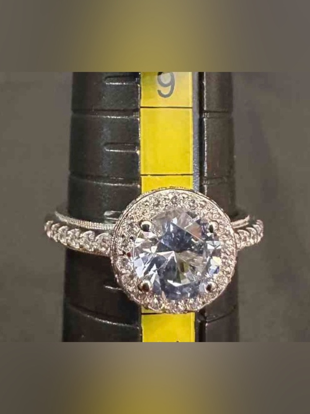 Sterling Silver Halo Ring with Intricately Detailed Band Size 10 Stamped CZ 925